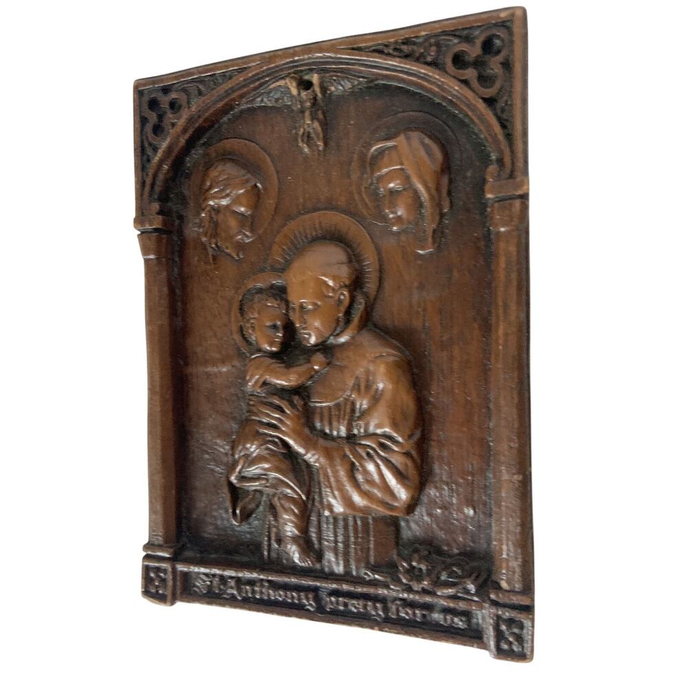 1940s-1950s Religious Plaque of St Anthony of Padua Holding the Christ Child - Picture 3 of 7